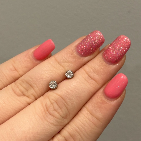 Clear Small Platinum Plated Stud Earrings - Picture 6 of 7